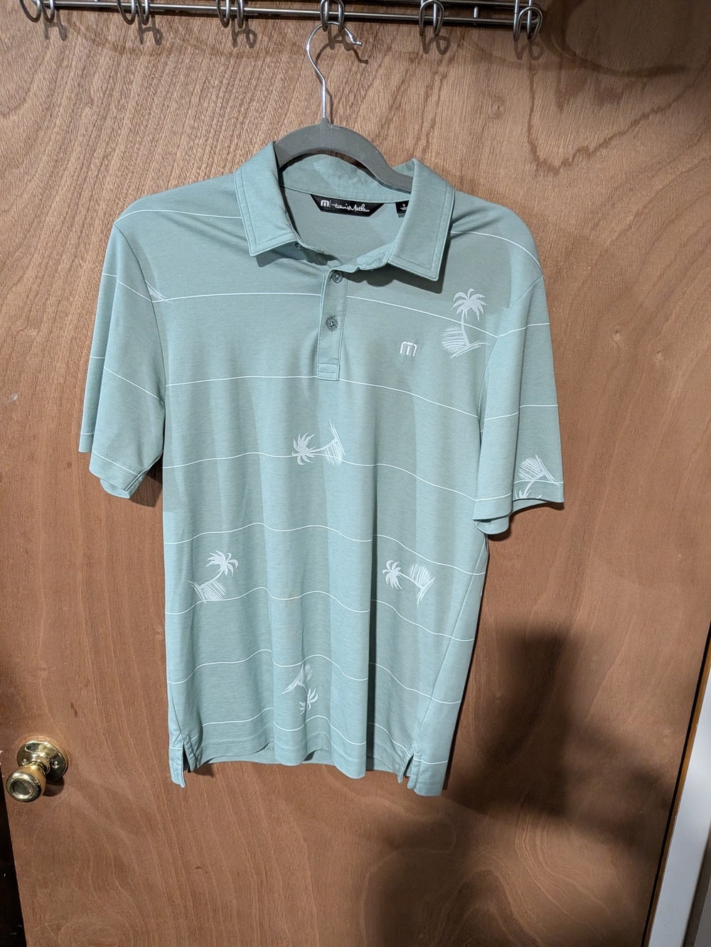 Travis Mathew Seafoam Green Palm-Print Polo